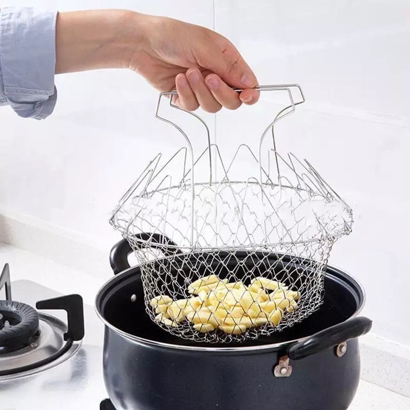 Stainless Steel Folding Round Frying Basket For Fries, Multi-functional Drain Basket, Fry Basket for Fried Food Stainless Steel Folding Round Frying Basket For Fries, Multi-functional Drain Basket, Fry Basket for Fried Food